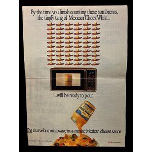 Kraft Cheez Whiz Vintage Print Ad 1988 Mexican Style Sombrero Count Microwave